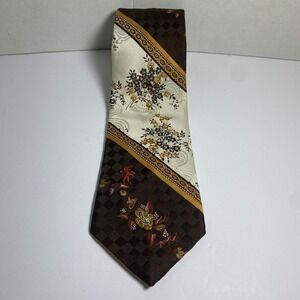 BRONZINI Men's Brown Floral & Geometric Pattern Silk Blend Necktie VTG